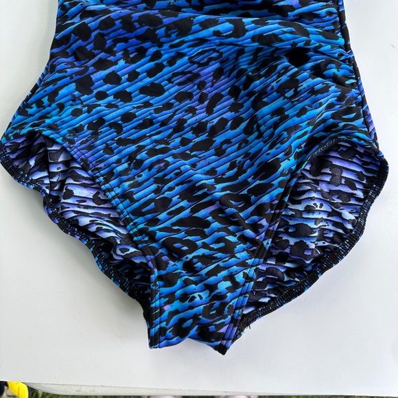 Miraclesuit One Piece Swimsuit Blue Black Print Cross Front Size M? - Picture 2 of 13